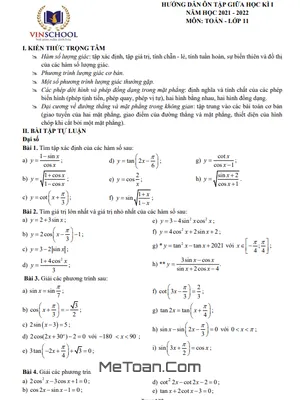 Hướng dẫn ôn tập giữa kì 1 Toán 11 năm 2021 - 2022 trường Vinschool - Hà Nội