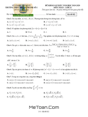 Đề khảo sát Toán 11 đầu năm học 2019 – 2020 trường Thuận Thành 1 – Bắc Ninh