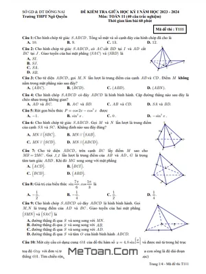 Đề thi giữa học kỳ 1 Toán 11 năm 2023 - 2024 trường THPT Ngô Quyền - Đồng Nai