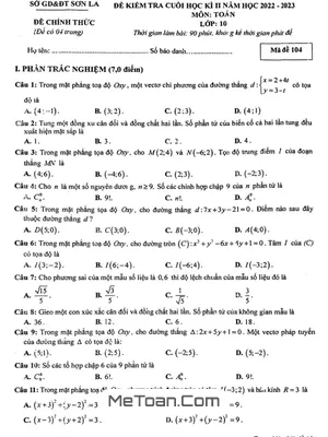 Đề kiểm tra cuối kì 2 Toán 10 năm 2022 - 2023 sở GD&ĐT Sơn La