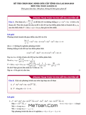 Đề thi chọn HSG Toán 12 cấp tỉnh năm 2018 - 2019 sở GD&ĐT Gia Lai
