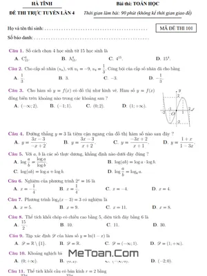 Đề thi thử THPT Quốc gia 2022 môn Toán lần 4 sở GD&ĐT Hà Tĩnh - Thi trực tuyến