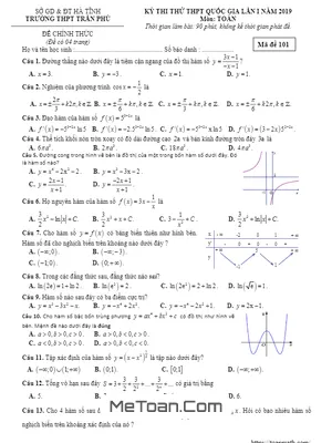 Đề thi thử Toán THPT Quốc gia 2019 lần 1 trường Trần Phú – Hà Tĩnh