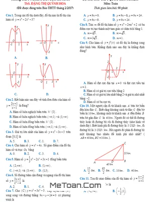 Đề thi thử THPT Quốc gia 2017 môn Toán - Tạp chí Toán Học Tuổi Trẻ lần 6