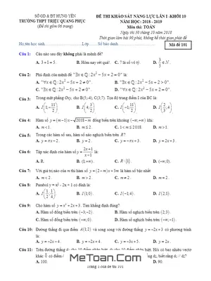 Đề thi khảo sát năng lực Toán 10 lần 1 năm 2018 – 2019 trường Triệu Quang Phục – Hưng Yên
