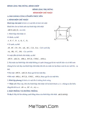 Chuyên Đề Hình Hộp Chữ Nhật Lớp 8: Trọng Tâm Lý Thuyết & Bài Tập Có Lời Giải