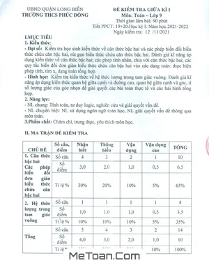 Đề thi giữa kì 1 Toán 9 năm 2021 - 2022 trường THCS Phúc Đồng - Hà Nội