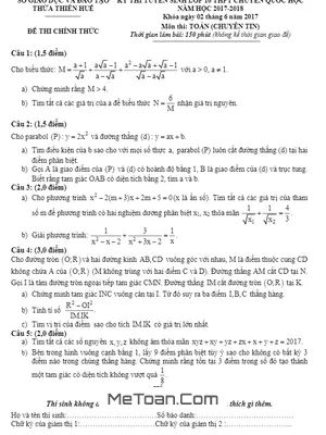 Đề thi tuyển sinh lớp 10 môn Toán chuyên Tin trường THPT chuyên Quốc học Huế năm 2017 - 2018