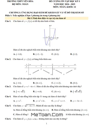 Đề Cương Ôn Tập Học Kỳ 1 Toán 12 Năm 2024 - 2025 Trường THPT Yên Hòa - Hà Nội