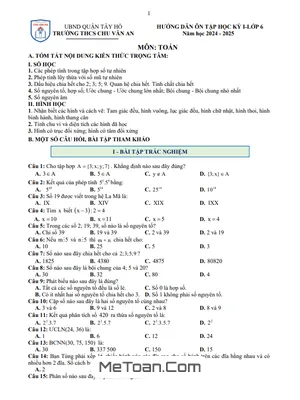 Ôn Tập Học Kỳ 1 Toán 6 Năm 2024 - 2025 Trường THCS Chu Văn An - Hà Nội