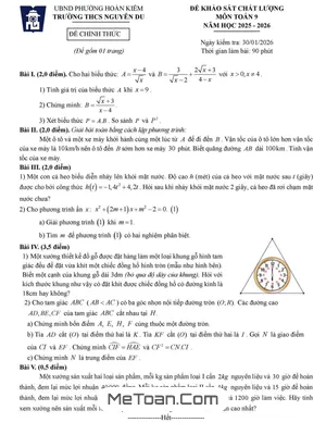 Đề Khảo Sát Chất Lượng Toán 9 THCS Nguyễn Du – Hà Nội, Năm Học 2025-2026: Chuẩn Bị Toàn Diện