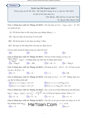 Tuyển Tập Mũ Và Logarit Trong Các Đề Thi Thử Môn Toán 2018 Có Đáp Án - Nguyễn Nhanh Tiến (Phần 1)