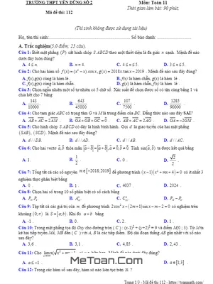Đề thi thử THPT Toán 11 lần 2 năm 2018 - 2019 trường Yên Dũng 2 - Bắc Giang