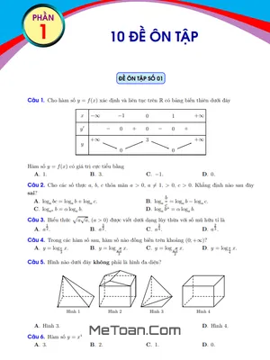 10 Đề Ôn Tập Thi Học Kì 1 Toán 12 Có Đáp Án Và Lời Giải Chi Tiết