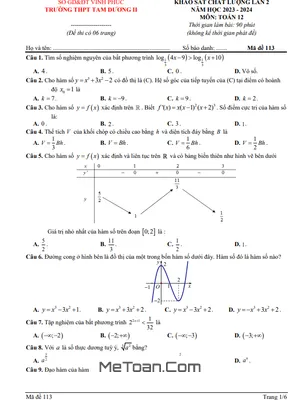 Đề khảo sát lần 2 Toán 12 năm 2023 – 2024 trường THPT Tam Dương 2 – Vĩnh Phúc