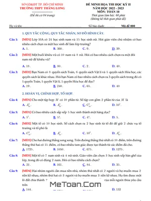 Đề Minh Họa Học Kì 2 Toán 10 Năm 2022 - 2023 Trường THPT Thăng Long - TP HCM