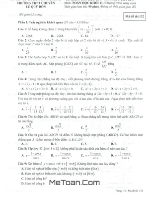 Đề thi HK1 Toán 11 năm 2018 - 2019 trường chuyên Lê Quý Đôn - Đà Nẵng