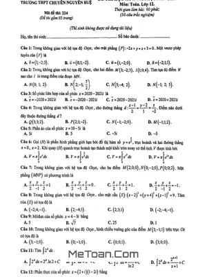 Đề thi HK2 Toán 12 năm 2020 - 2021 trường chuyên Nguyễn Huệ - Hà Nội