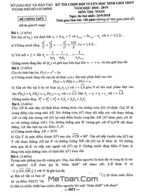 Đề thi chọn HSG Toán TP. HCM lớp 9 năm 2018-2019 - Tìm đáp án