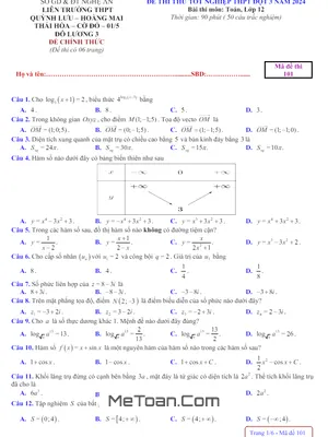 Đề thi thử tốt nghiệp THPT 2024 môn Toán đợt 3 liên trường THPT Nghệ An