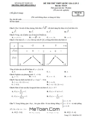 Đề thi thử THPT QG 2021 môn Toán lần 3 trường THPT Đô Lương 2 – Nghệ An