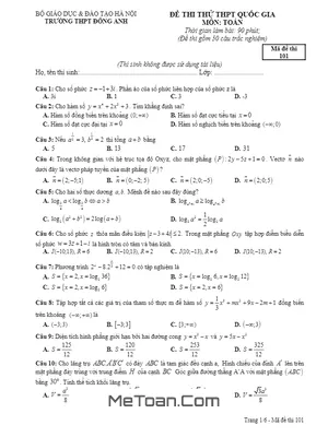 Đề Thi Thử THPT Quốc Gia 2017 Môn Toán Trường THPT Đông Anh - Hà Nội