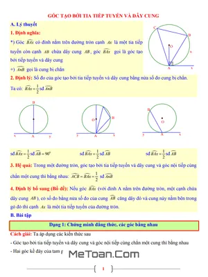 Tài Liệu Toán 9: Góc Tạo Bởi Tia Tiếp Tuyến Và Dây Cung