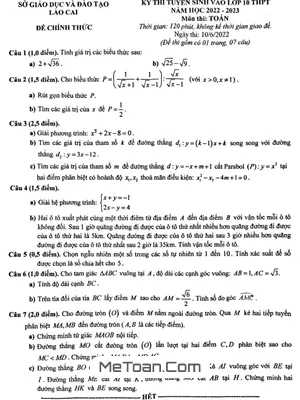 Đề thi tuyển sinh lớp 10 THPT môn Toán năm 2022 - 2023 Sở GD&ĐT Lào Cai