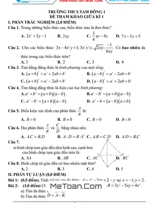 Trọn bộ 16 Đề tham khảo giữa kì 1 Toán lớp 8 năm 2024 - 2025 phòng GD&ĐT Hóc Môn - TPHCM