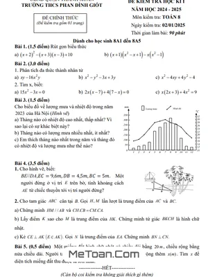 Đề thi học kì 1 Toán 8 năm 2024 - 2025 trường THCS Phan Đình Giót - Hà Nội (có đáp án)