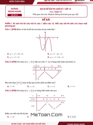 05 Đề Ôn Thi Cuối Học Kì 1 Toán 12 Năm 2025 – 2026 – Hoàng Trọng Nghĩa