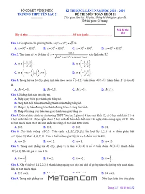 Đề thi KSCL Toán 11 lần 1 năm 2018 - 2019 trường Yên Lạc 2 - Vĩnh Phúc