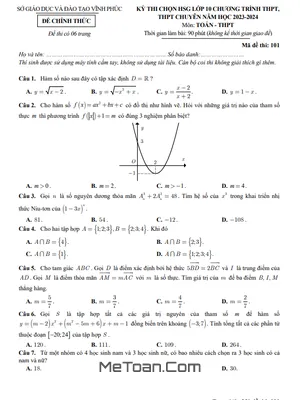Đề thi chọn học sinh giỏi Toán 10 năm 2023 - 2024 sở GD&ĐT Vĩnh Phúc