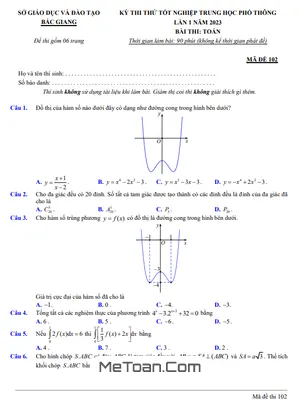 Đề thi thử tốt nghiệp THPT 2023 môn Toán lần 1 - Sở GD&ĐT Bắc Giang