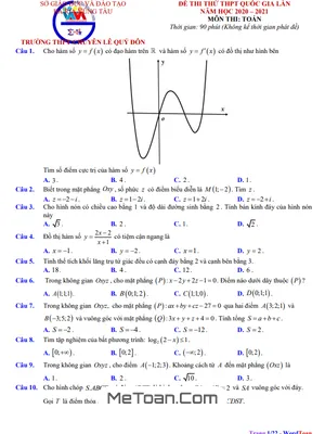 Đề thi thử Toán THPT 2021 trường chuyên Lê Quý Đôn – Bà Rịa – Vũng Tàu