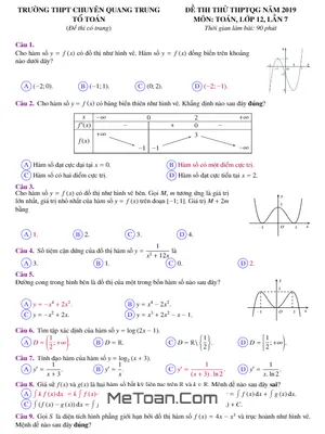 Đề thi thử Toán THPTQG 2019 trường chuyên Quang Trung – Bình Phước lần 7