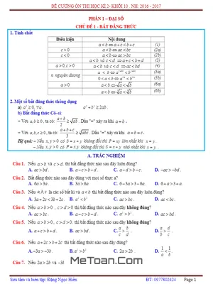 Đề Cương Ôn Thi Học Kỳ 2 Toán 10 - Đặng Ngọc Hiền - Tải Xuống Miễn Phí