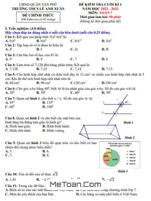 Đề thi học kì 1 Toán lớp 7 năm 2022 - 2023 trường THCS Lê Anh Xuân - TP.HCM (có đáp án)