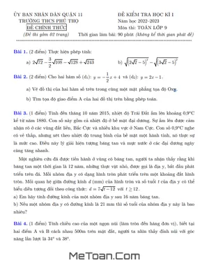 Đề thi học kì 1 Toán 9 năm 2022 - 2023 trường THCS Phú Thọ - TP HCM