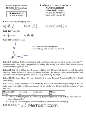 Đề tham khảo cuối kì 2 Toán 6 năm 2022 - 2023 trường THCS Âu Lạc - TP HCM