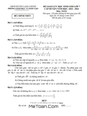 Đề Giao Lưu HSG Toán 7 Năm 2022 - 2023 Phòng GD&ĐT Lang Chánh - Thanh Hóa