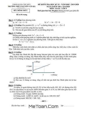 Đề thi HK2 Toán 9 năm 2019 - 2020 trường THCS Nguyễn Văn Bá - TP HCM