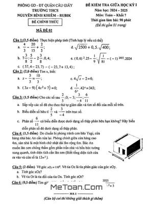 Đề Thi Giữa Kỳ 1 Toán 7 Năm 2024 - 2025 Trường THCS Nguyễn Bỉnh Khiêm - Hà Nội