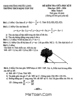 Đề Giữa Học Kì 2 Toán 8 Năm Học 2025 – 2026 Trường THCS Đặng Tấn Tài – TP. Hồ Chí Minh