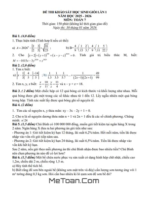 Đề Khảo Sát Học Sinh Giỏi Toán 7 Lần 1 Năm 2025-2026: Trường THCS TT Bến Sung, Thanh Hóa