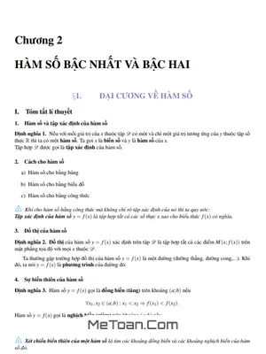 Lý Thuyết, Các Dạng Toán Và Bài Tập Hàm Số Bậc Nhất Và Bậc Hai Lớp 10