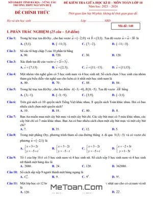 Đề thi giữa kì 2 Toán 10 năm 2023 - 2024 trường THPT Nguyễn Huệ - BR VT