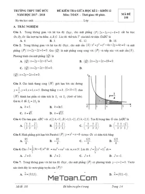 Đề thi giữa HK2 Toán 12 năm 2017 - 2018 trường THPT Thủ Đức - TP. HCM (có đáp án)