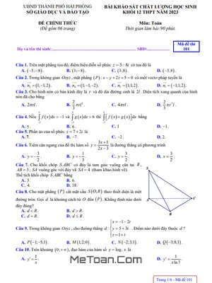 Đề khảo sát chất lượng Toán 12 THPT năm 2023 sở GD&ĐT Hải Phòng