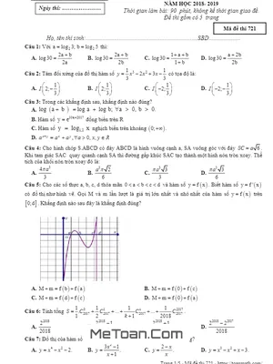 Đề thi KSCL Toán 12 lần 1 năm 2018 - 2019 trường THPT Đông Sơn 1 - Thanh Hóa